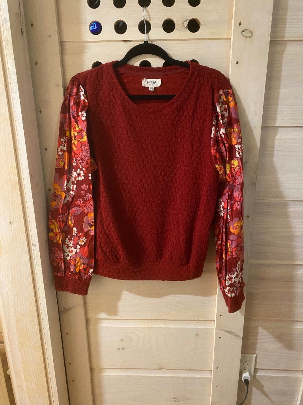 Porridge deep red sweat shirt/ sweater with floral sleeves